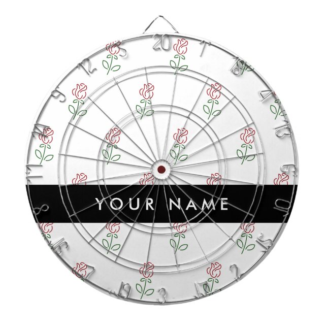 Red Roses, Pattern Of Roses, Your Name Dartboard (Front)