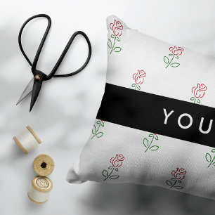 Red Roses, Pattern Of Roses, Your Name Decorative Cushion