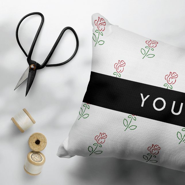 Red Roses, Pattern Of Roses, Your Name Decorative Cushion (Creator Uploaded)