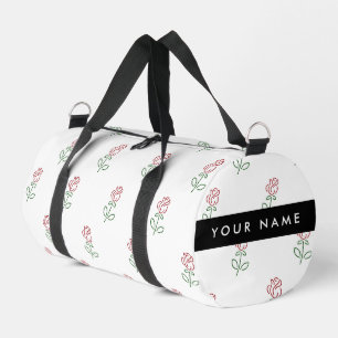 Red Roses, Pattern Of Roses, Your Name Duffle Bag
