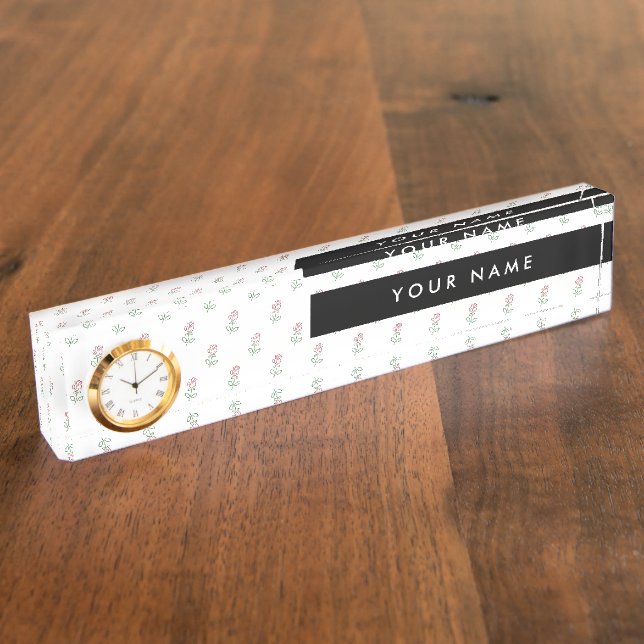 Red Roses, Pattern Of Roses, Your Name Nameplate (Side)