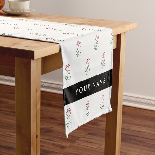 Red Roses, Pattern Of Roses, Your Name Short Table Runner (In Situ)