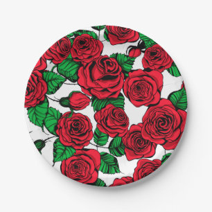 Red roses pattern paper plate