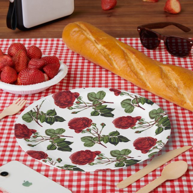 Red Roses Pattern Paper Plate (Picnic)