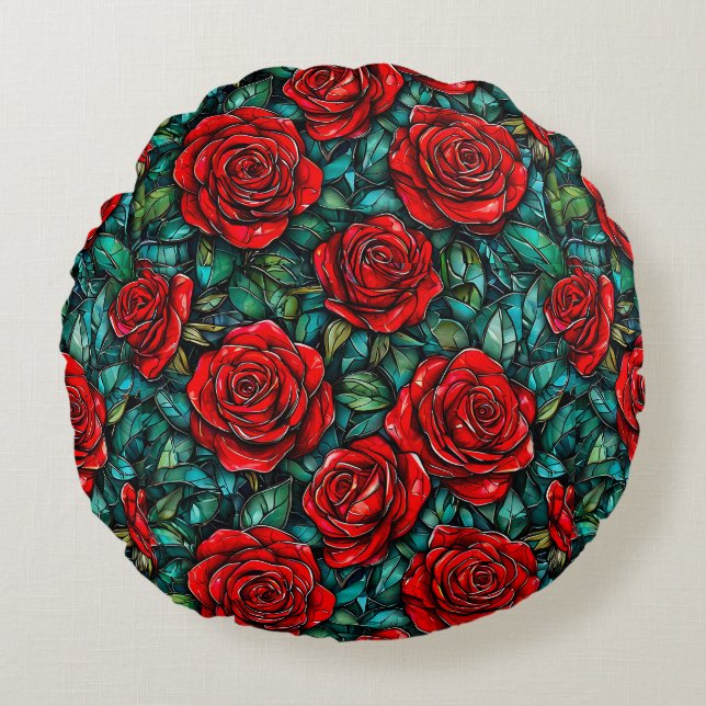 Red roses pattern round cushion (Front)
