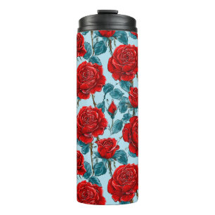 Red roses pattern thermal tumbler