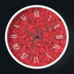 Red roses pattern white numerals clock<br><div class="desc">Just in time for Valentine's Day,  a bead of red roses in a seamless pattern with white roman numerals</div>