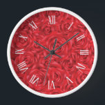 Red roses pattern white numerals clock<br><div class="desc">Just in time for Valentine's Day,  a bead of red roses in a seamless pattern with white roman numerals</div>