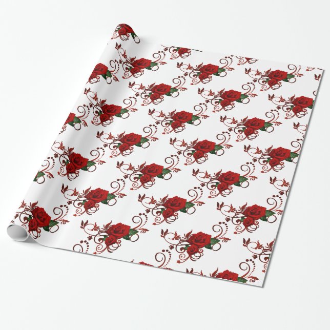 Red Roses Pattern Wrapping Paper (Unrolled)