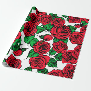 Red roses pattern wrapping paper