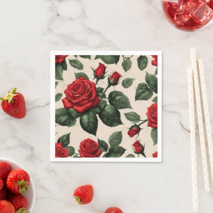 Red Roses Patterned Picnic or Party Napkins