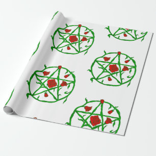 red roses pentagram goth gothic wiccan wrapping paper