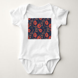 Red Roses Peonies Dark Background Baby Bodysuit