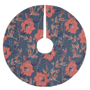 Red Roses Peonies Dark Background Brushed Polyester Tree Skirt
