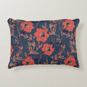 Red Roses Peonies Dark Background Decorative Cushion