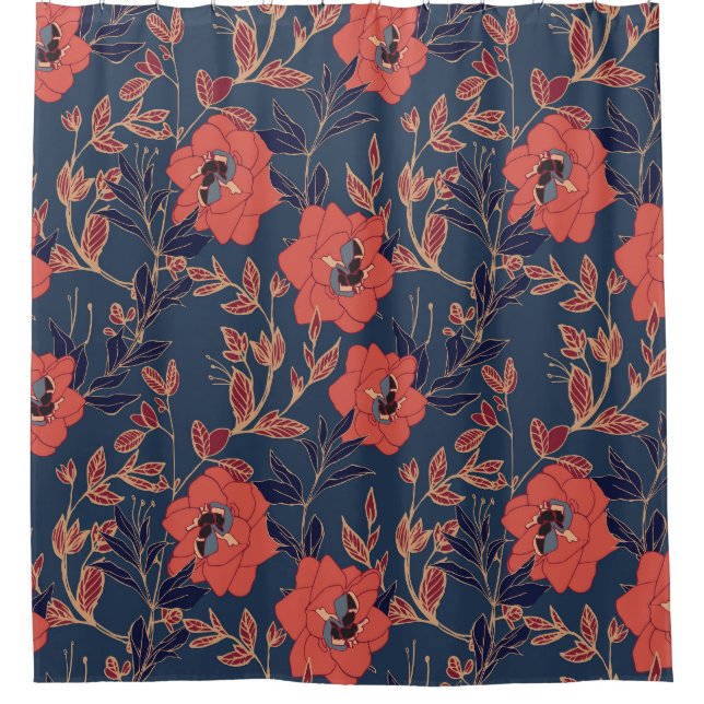 Red Roses Peonies Dark Background Shower Curtain (Front)