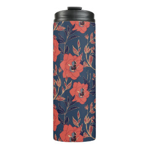 Red Roses Peonies Dark Background Thermal Tumbler