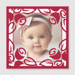 Red Roses Personalised Baby Photo Magnetic Card