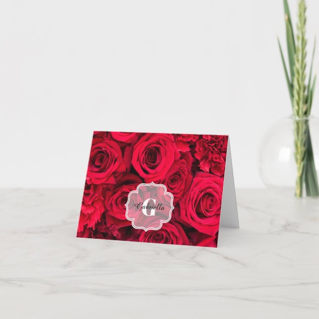 Red Roses Personalised Note Card (Front)