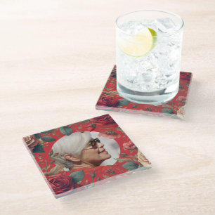 Red Roses PHOTO Memorial Keepsake Sentimental Glass Coaster