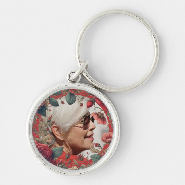 Red Roses PHOTO Memorial Keepsake Sentimental Key Ring (Front)