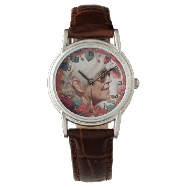 Red Roses PHOTO Memorial Keepsake Sentimental Watch (Front)