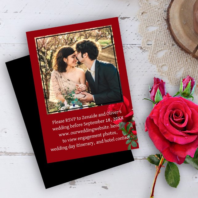 Red Roses Photo Wedding RSVP Website Enclosure Invitation (Creator Uploaded)