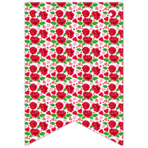 Red Roses Pink Hearts Happy Valentines Day Bunting