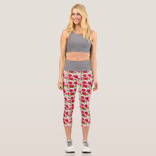 Red Roses Pink Hearts Happy Valentines Day Capri Leggings