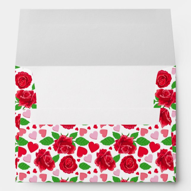 Red Roses Pink Hearts Happy Valentines Day Envelope (Back (Bottom))
