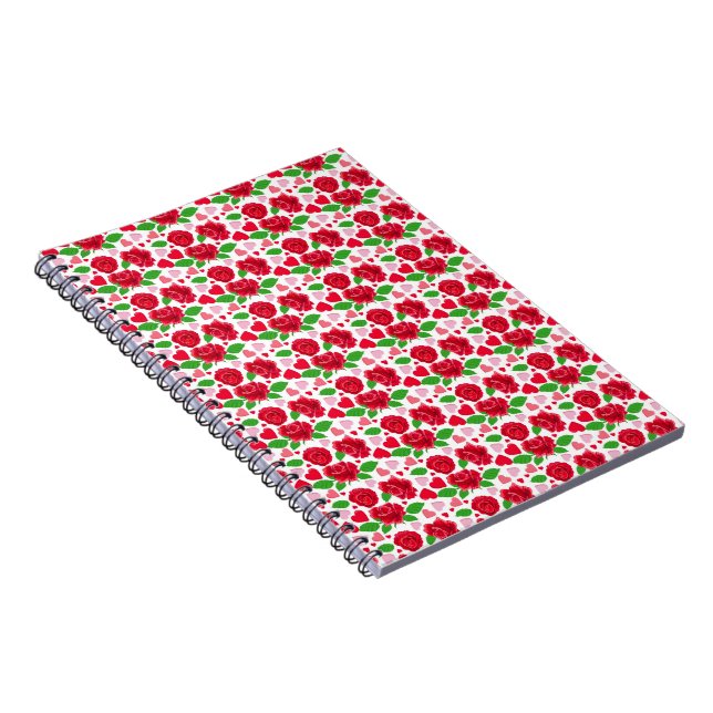 Red Roses Pink Hearts Happy Valentines Day Notebook (Right Side)