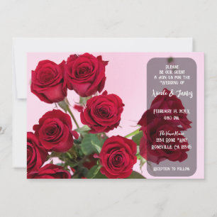 Red Roses Pink Romantic Floral Bouquet Wedding Invitation