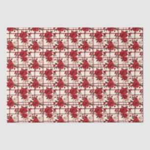 Red roses plaid white flowers tissue paper