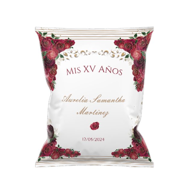 Red Roses Quinceañera Chip Bag Wrapper (Front of chip bag wrapper)
