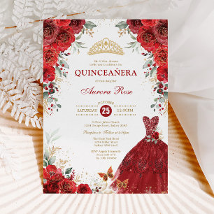 Red Roses Quinceañera Mis Quince 15th Birthday Invitation