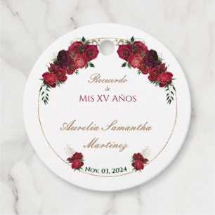 Red Roses Quinceañera Party Favour Tags