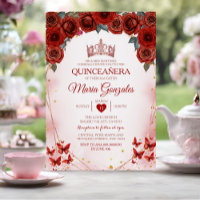 Red Roses Quinceañera Rose Gold Crown Mexican