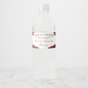 Red Roses Quinceañera Water Bottle Labels
