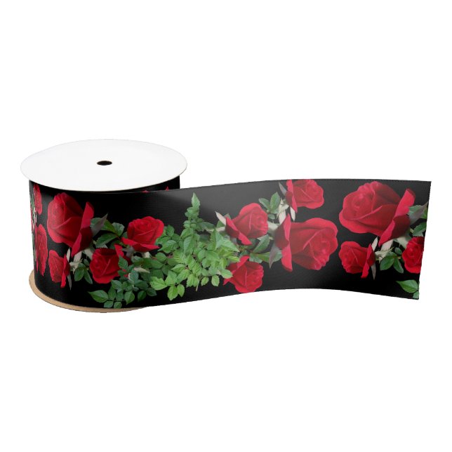 Red Roses Real Flowers Wedding Ribbon Satin Ribbon (Spool)