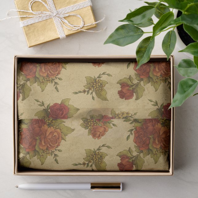 Red Roses, Red Flowers, Pattern Of Flowers Tissue Paper (Gift)