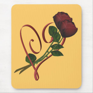 Red Roses Red Heart Flower Mousepad