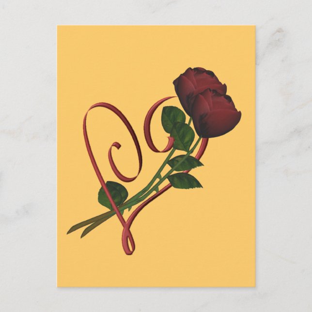 Red Roses Red Heart Flower Postcard (Front)