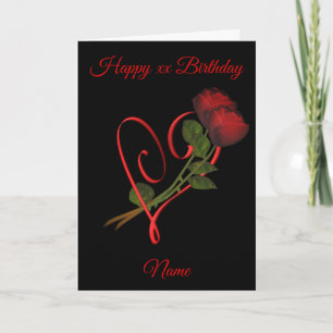 Red Roses Red Heart Personalised Birthday  Card