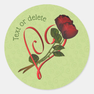 Red Roses Red Heart Personalised  Classic Round Sticker