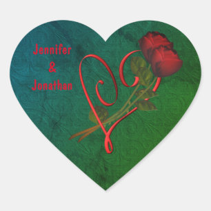 Red Roses Red Heart Personalised Wedding Sticker