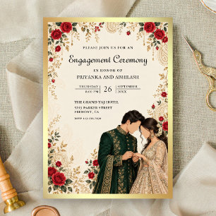 Red Roses Ring Exchange Indian Engagement Ceremony Invitation