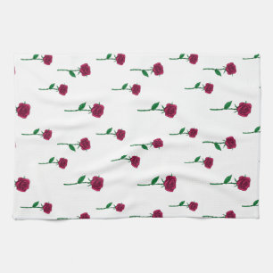 Red roses romantic Valentine's Day pattern Tea Towel