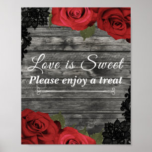 Red Roses Rustic Black Lace Wedding Enjoy Treat Po Poster