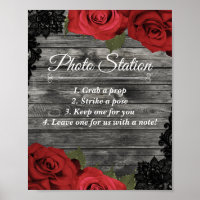 Red Roses Rustic Black Lace Wedding Photo Station
