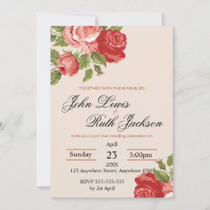 Red Roses Script Wedding Invitation   Elegant Roma